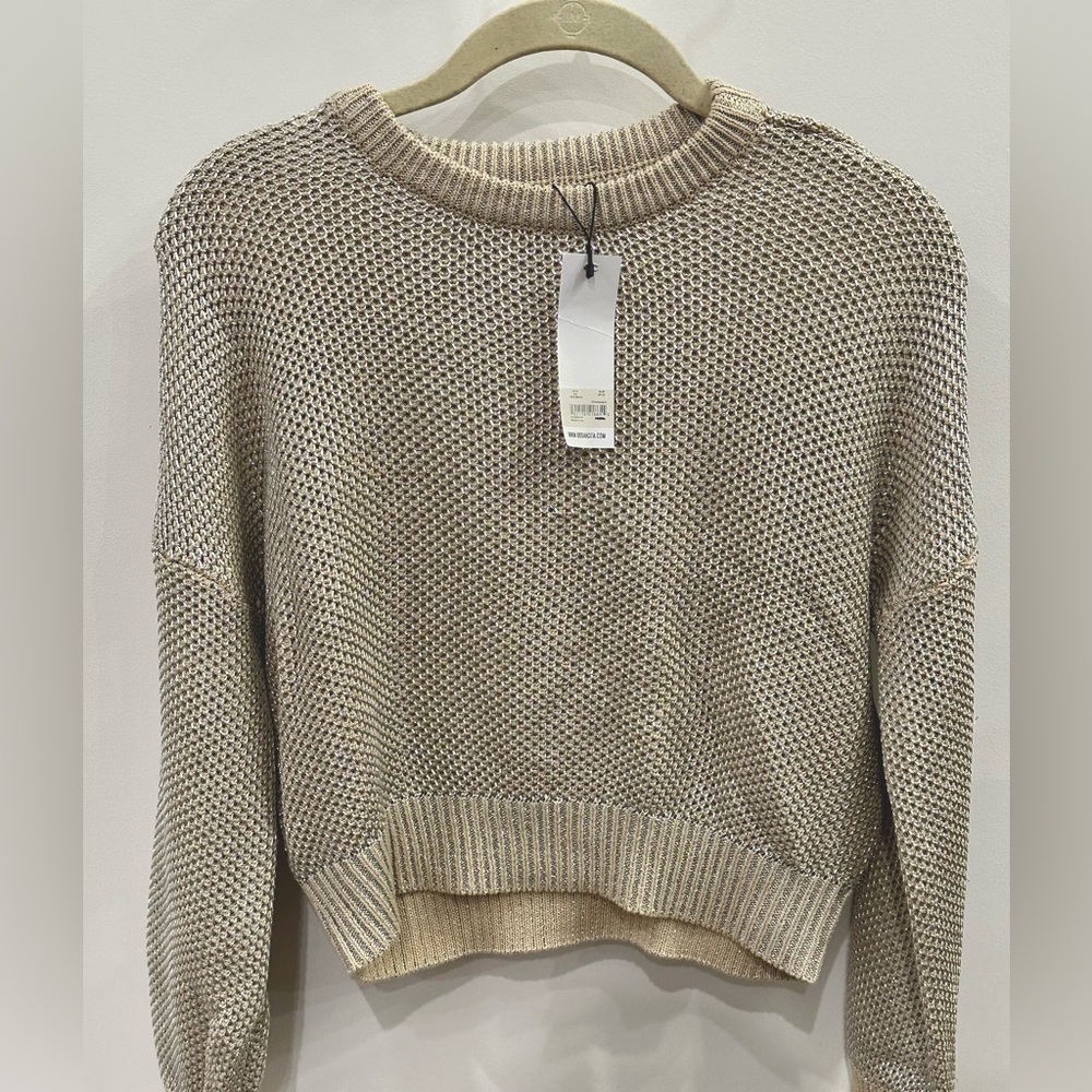 BB Dakota By Steve Madden Heat Is On Cream Silver Metallic Crop Sweater Size XS